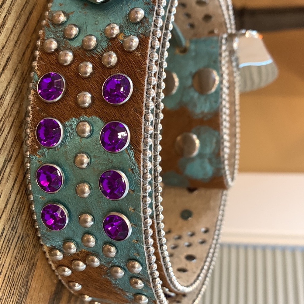 Embellished Turquoise Crystal Western Belt - Picture 3 of 8